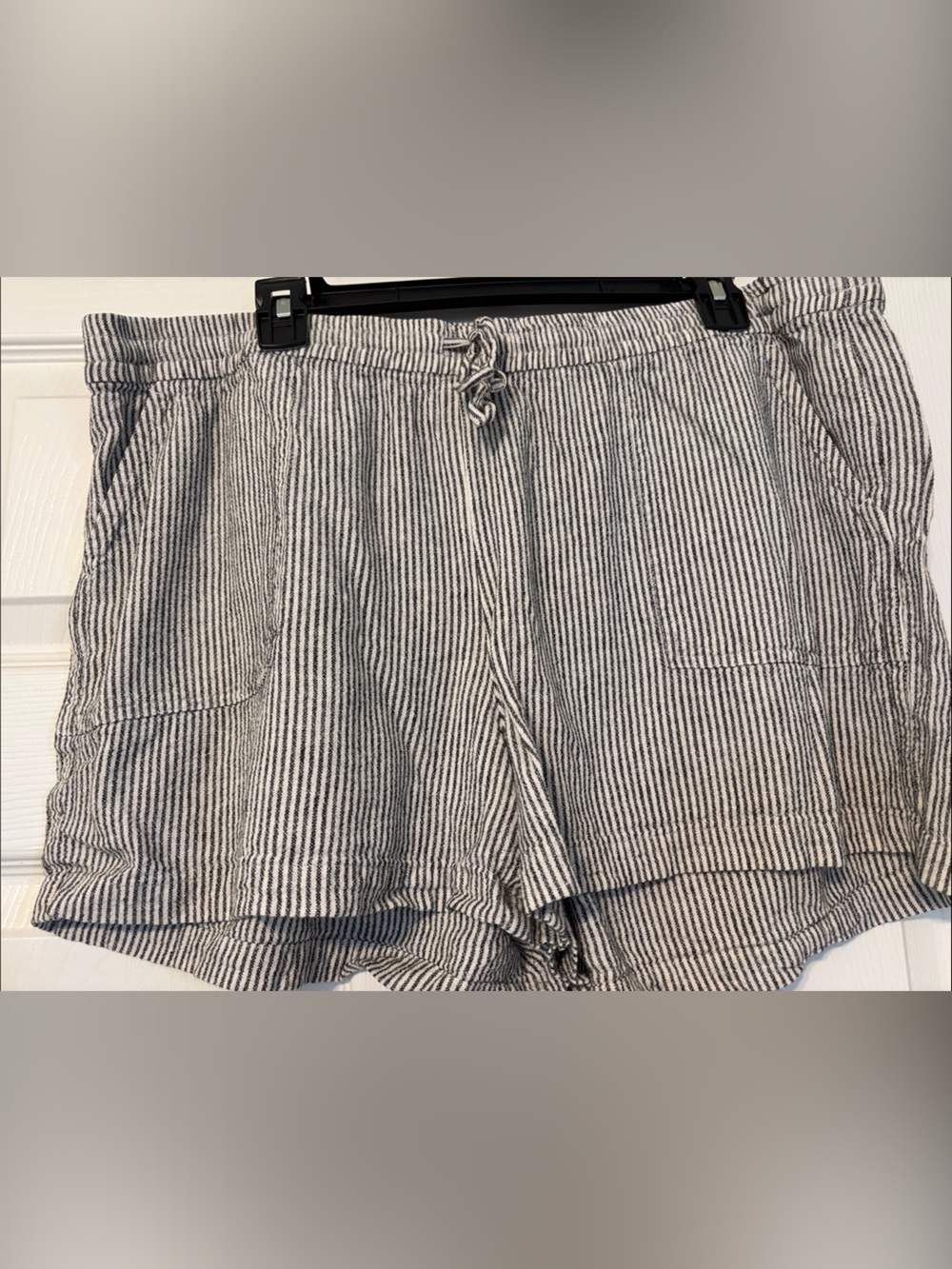 J. Crew Factory Black & White Striped Linen Shorts with Drawstring